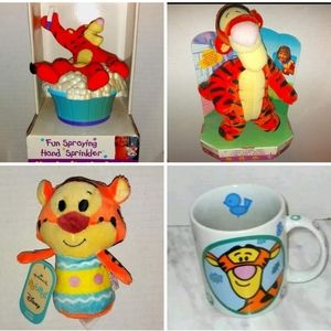 Disney TIGGER Bundle of four: Bend Cuddle Toy; Hand Sprinkler; Itty Bitty & mug
